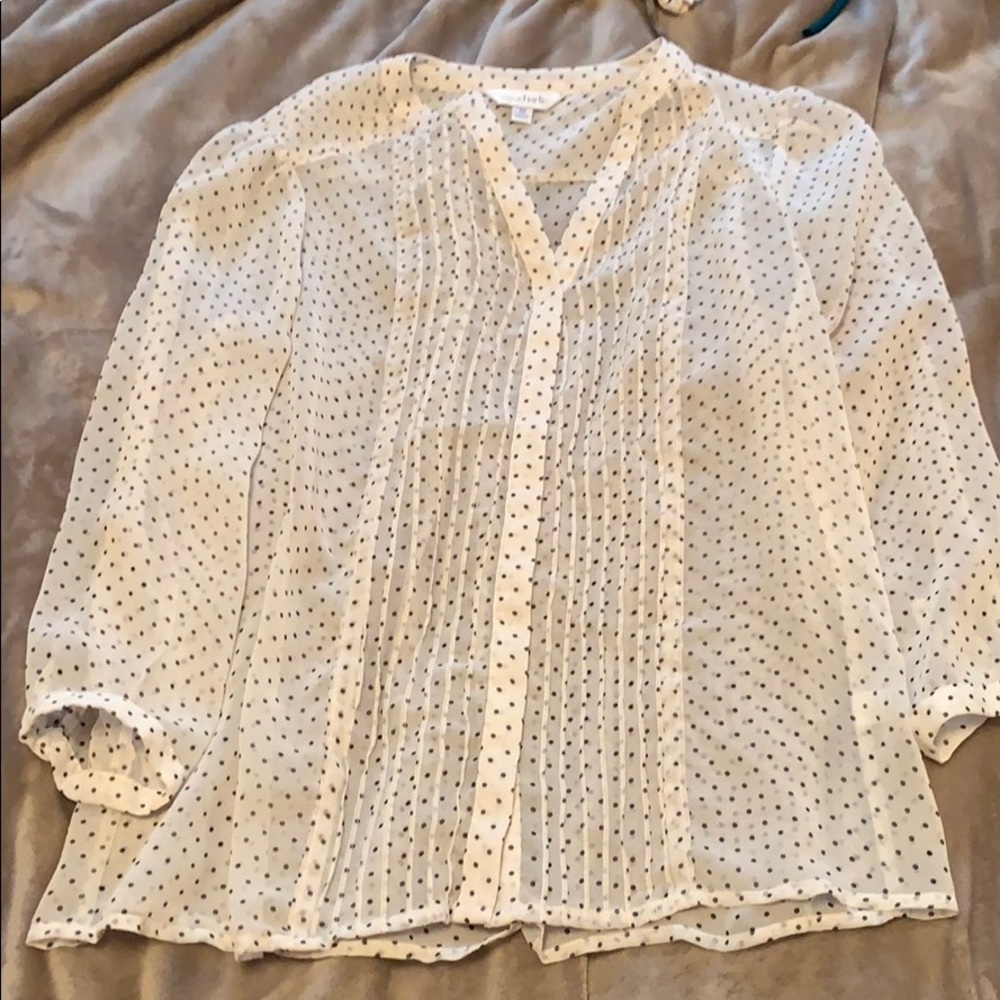 shear blouse with black polka dots